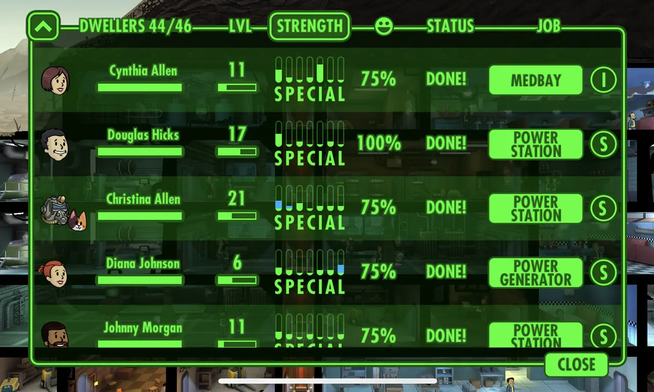 Cư dân Fallout Shelter và chỉ số SPECIAL