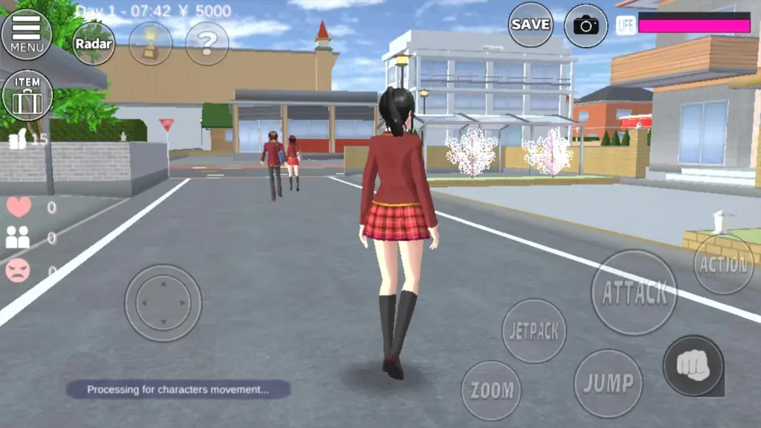 Exploring the open world in SAKURA School Simulator