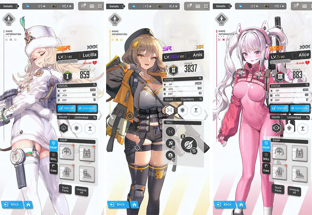 Character upgrade system in GODDESS OF VICTORY NIKKE