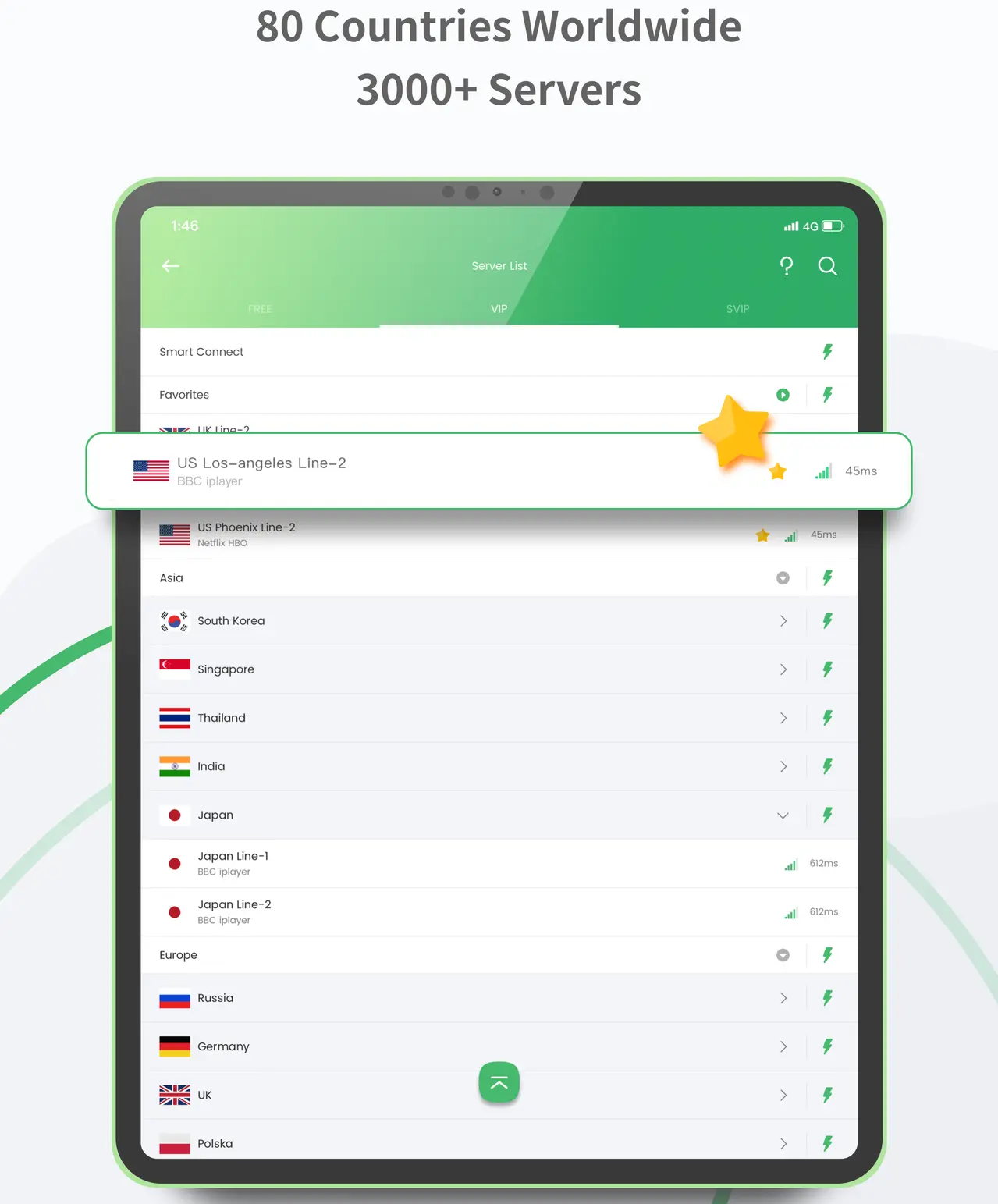 Server list in PandaVPN Pro APK