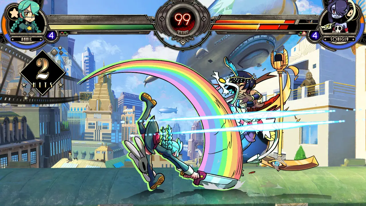 Skullgirls mobile gameplay with hand-drawn graphics