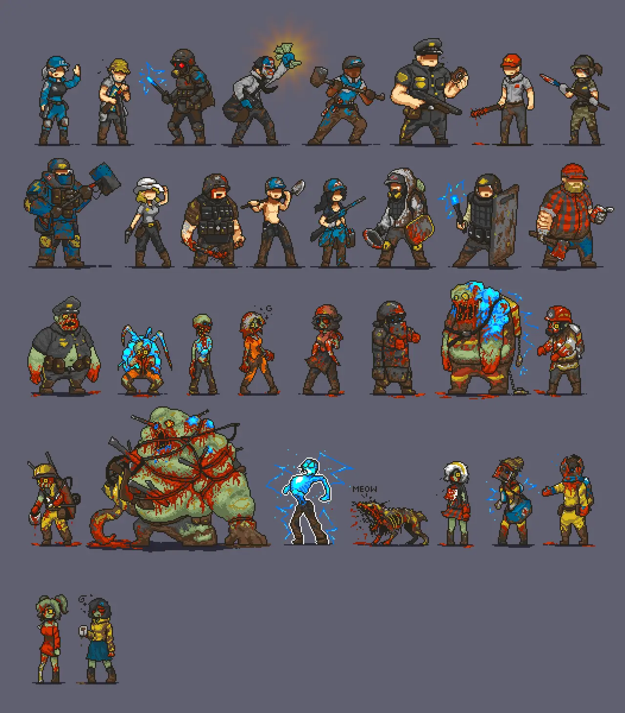 Different characters in Dead Ahead with unique skills and stats