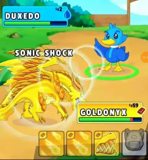 Dynamons World turn-based battle gameplay