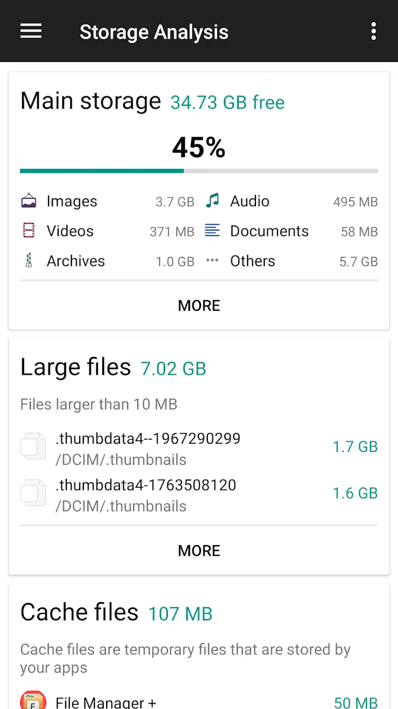 Phân tích dung lượng trong File Manager