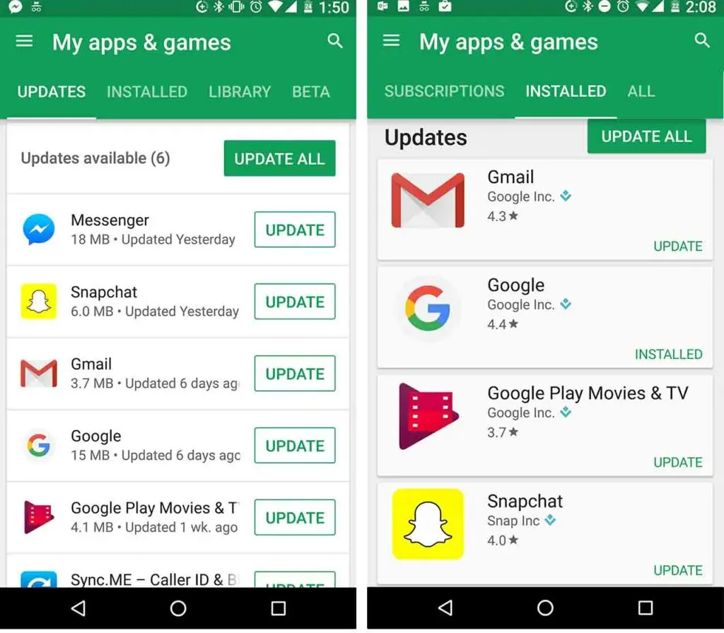 Updating applications via Google Play Store APK