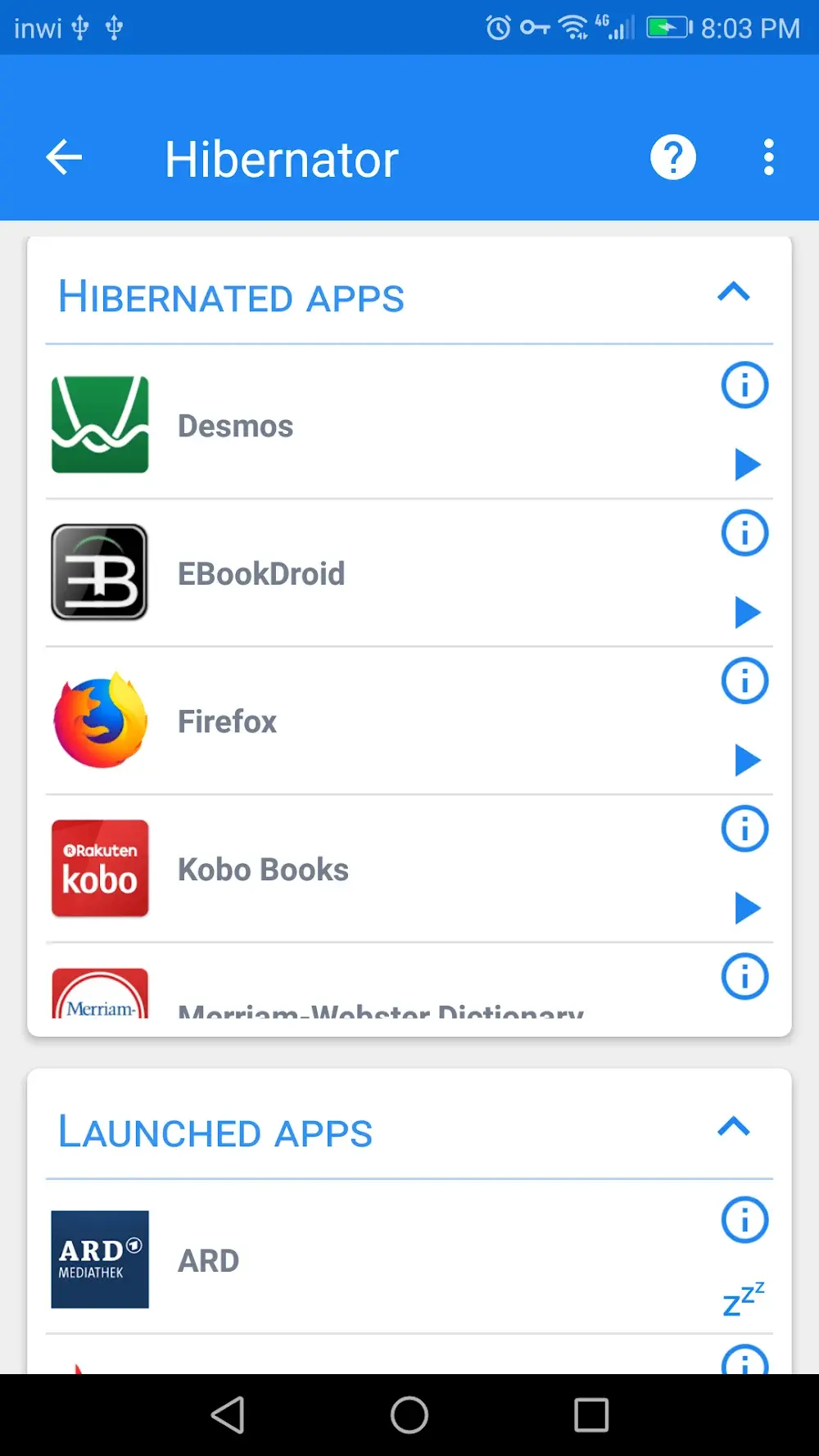 Background apps list in Hibernator MOD