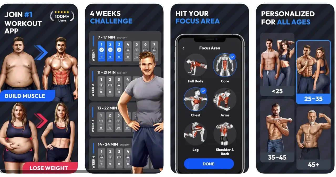 Giao diện Home Workout No Equipment trên điện thoại