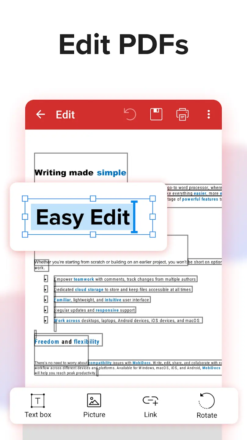 Tính năng chỉnh sửa PDF trong MobiPDF APK