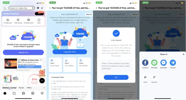 Generate share link in TeraBox