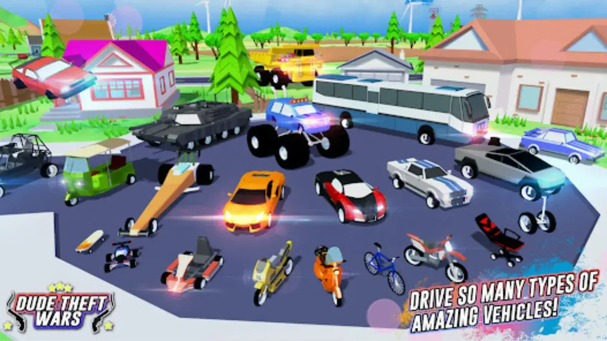 Funny vehicles in Dude Theft Wars sandbox gameplay