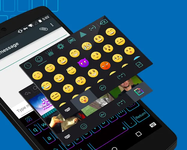 Large emoji and sticker library in Kika Keyboard