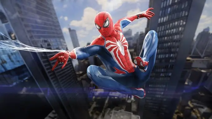 Spider-Man swinging between skyscrapers in Marvel Spider-Man APK