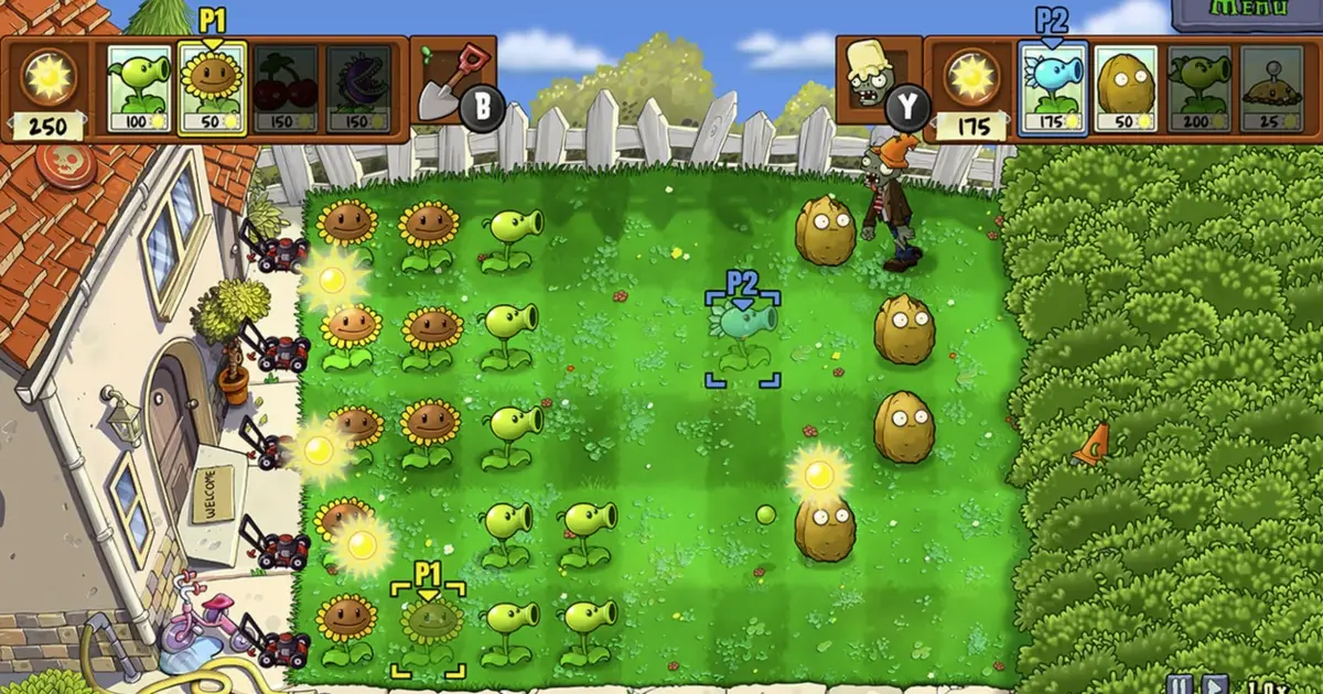Plants vs Zombies gameplay with defensive plant setup