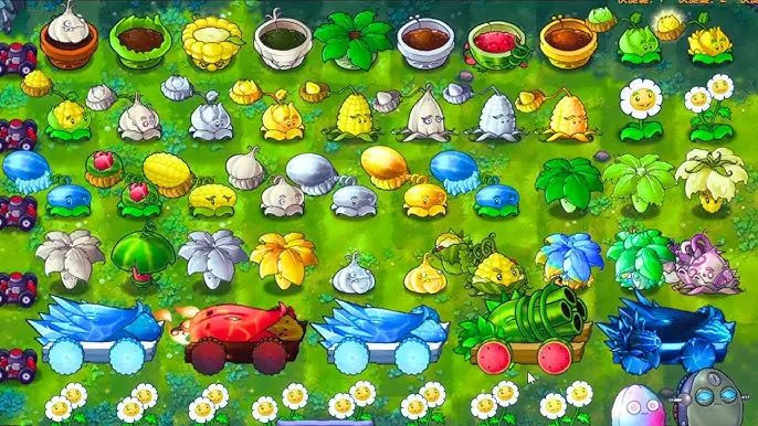 Different plant types in Plants vs Zombies
