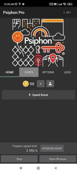 Psiphon Pro interface on Android