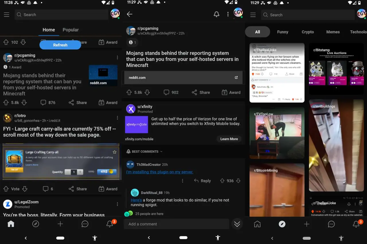 Reddit dark mode interface
