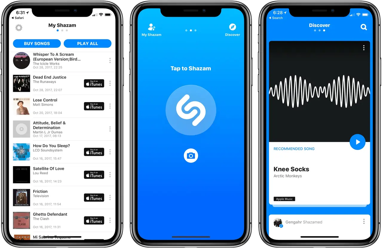 Shazam song recognition result screen