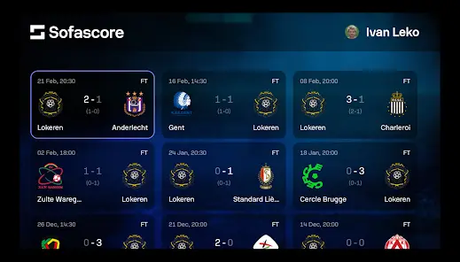 Sofascore interface showing live sports scores and match timeline