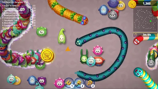 Worms Zone io gameplay collecting food and growing larger