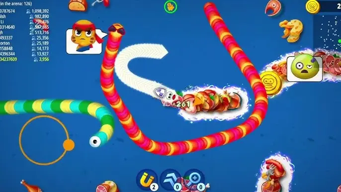 Large multiplayer battle in Worms Zone io arena