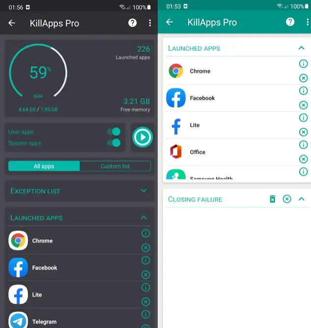 KillApps settings interface