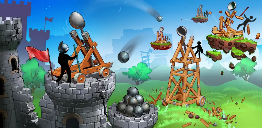The Catapult 2 gameplay showing catapult defense mechanics