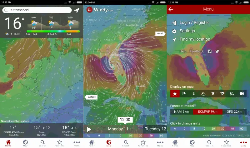 Windy APK interface