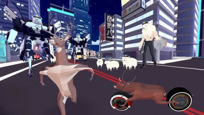 Deer causing chaos in DEEEER Simulator Future World