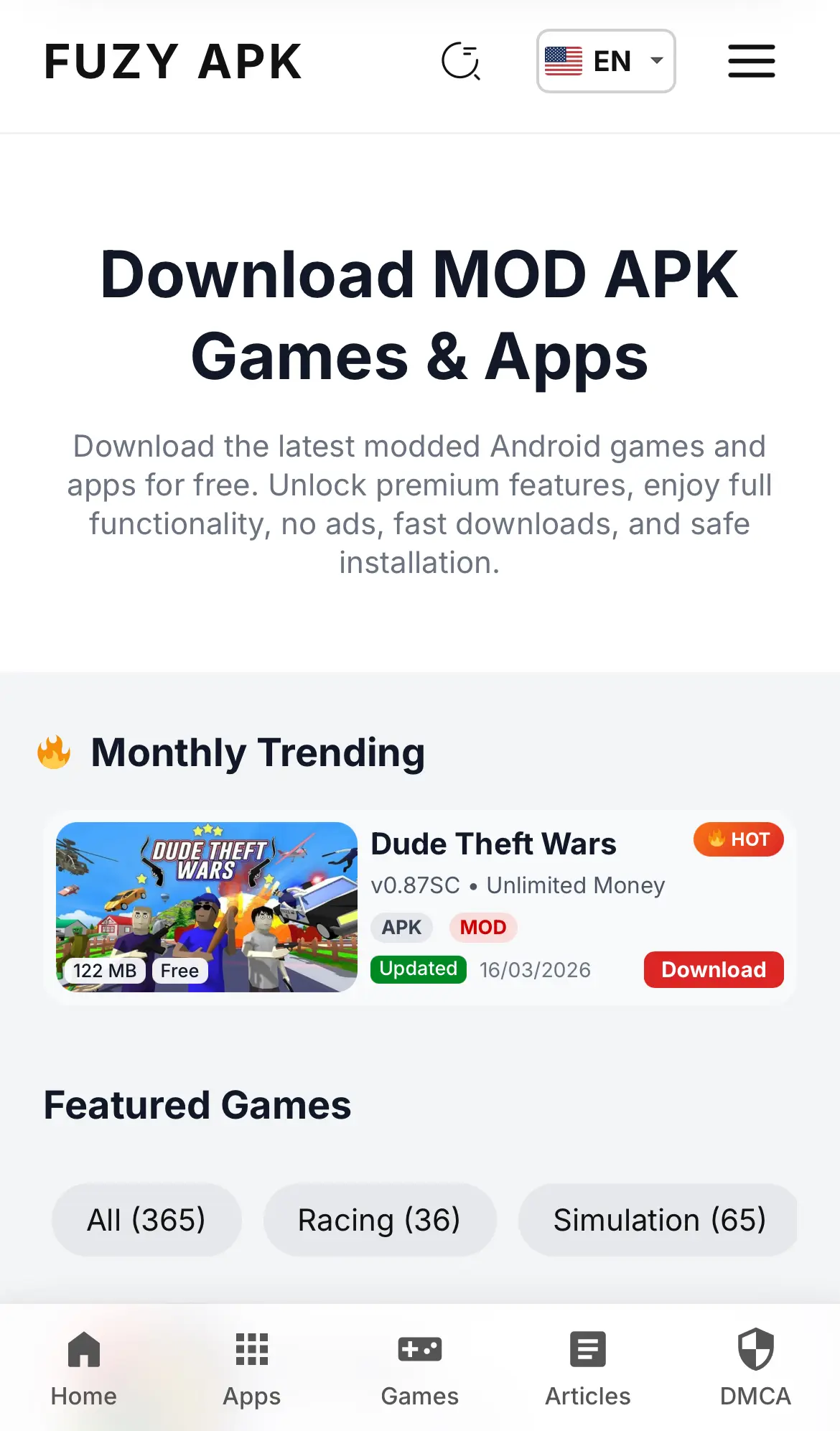 FUZY APK Website Interface