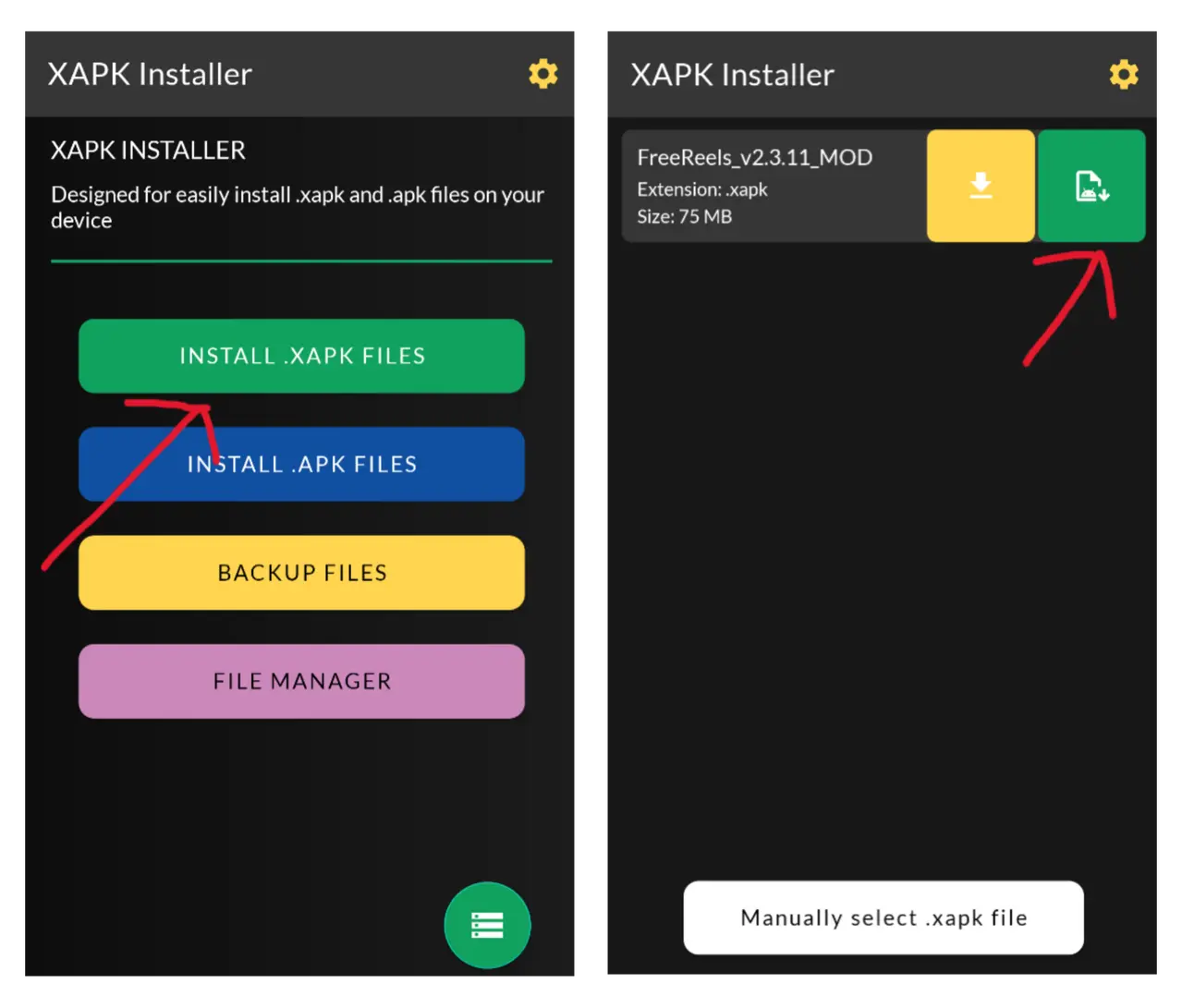 Using XAPK Installer to install XAPK or APKs